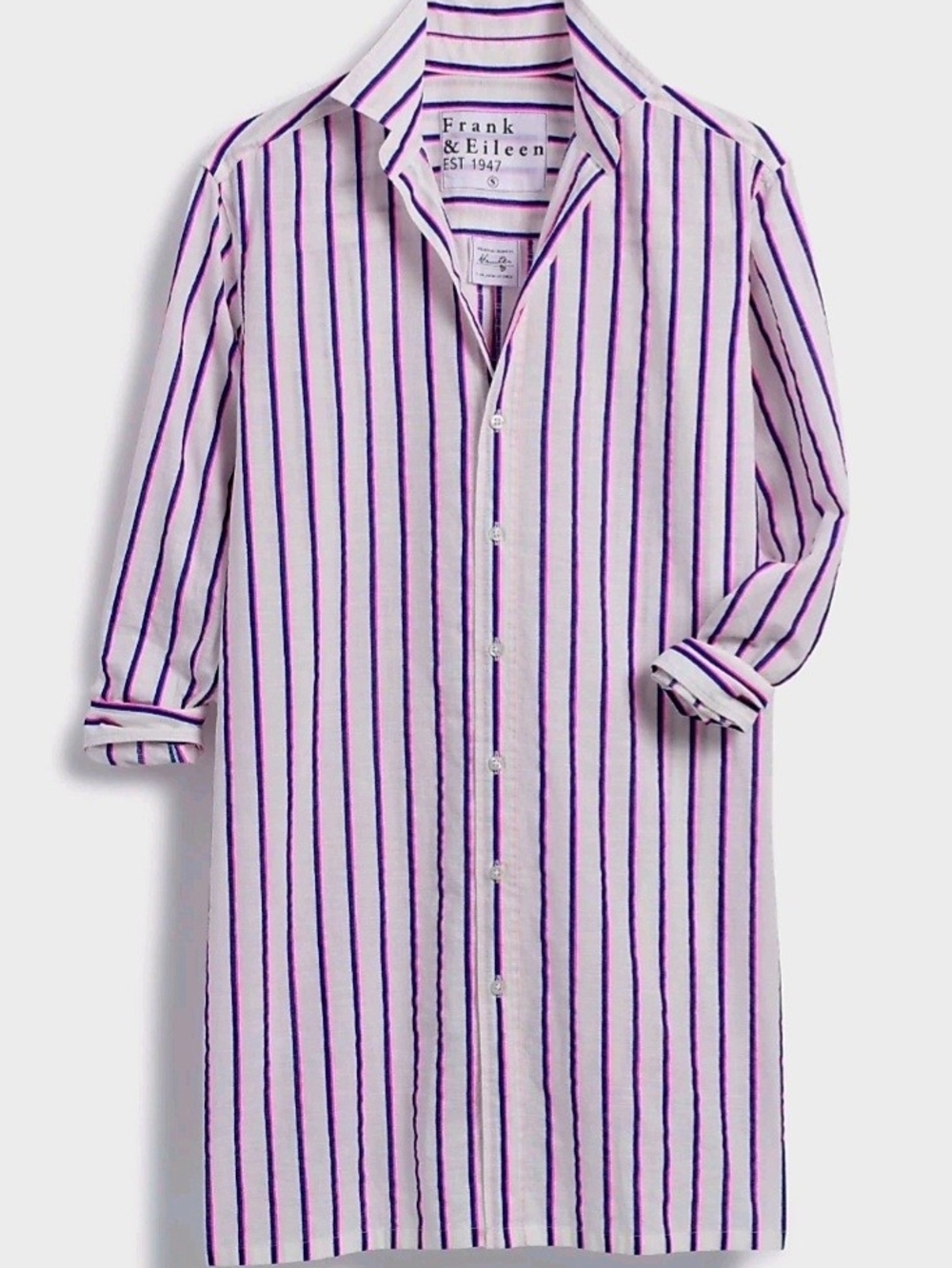 Frank & Eileen White Tunic Shirt Dress with Purple Stripes Size S